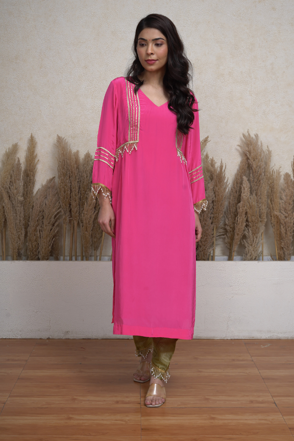 Hot pink and Mehndi green style salwar suit