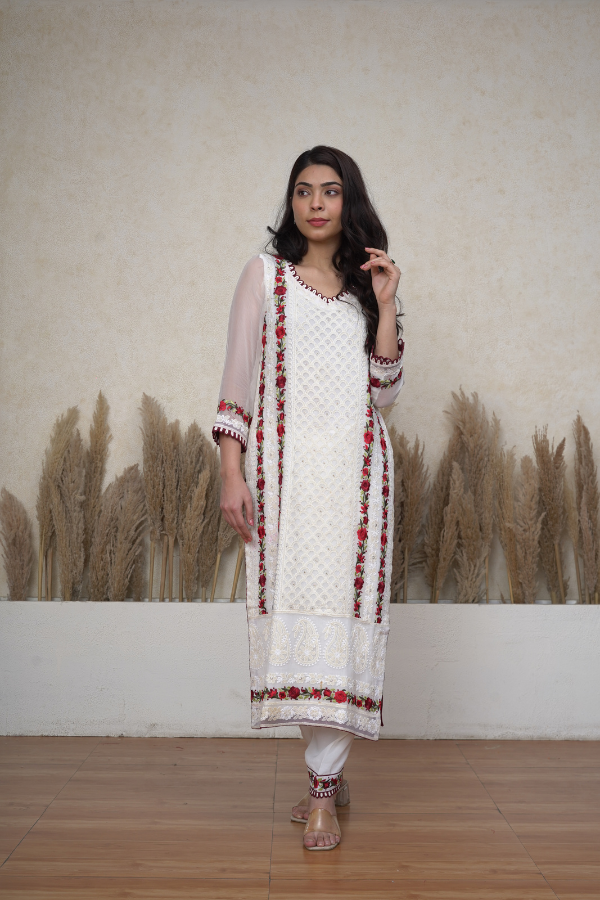 Ivory pure georgette Chikankari salwar suit