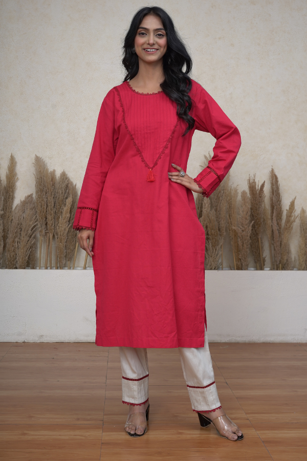 Coral Red cotton pant suit