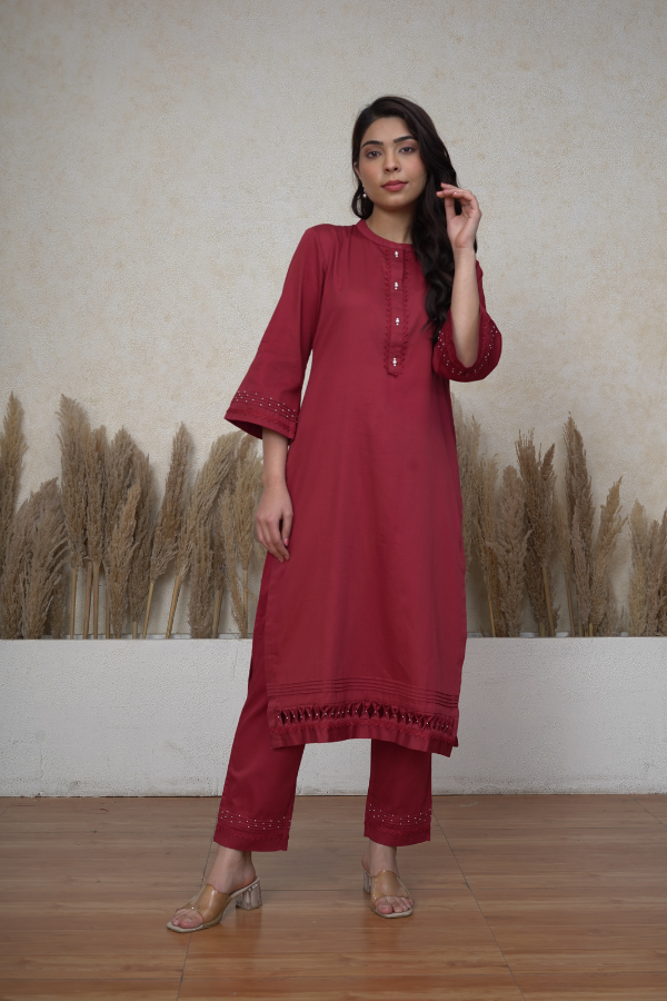 Mahroon glaze cotton pakistani pant suit