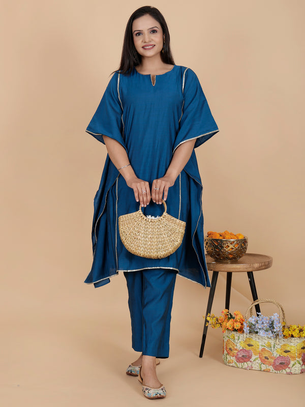 Peacock Blue crepe kaftan set