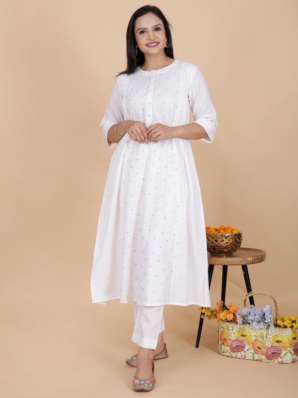 Ivory cotton machine embroidery suit