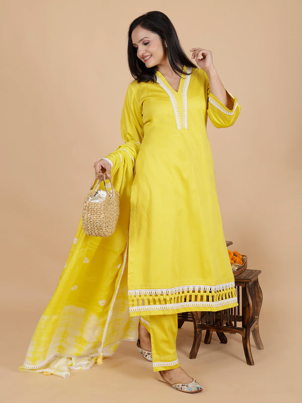 Yellow cotton Designer pant suit