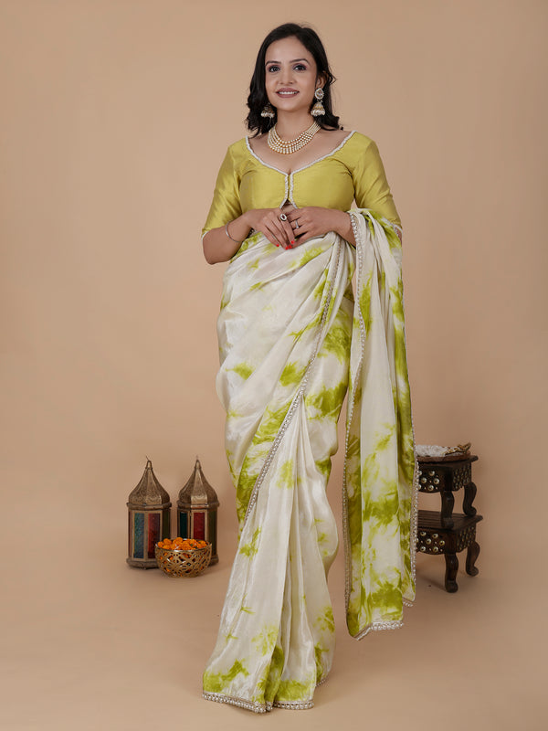 Neon Green Tye n dye saree with Embroidery blouse