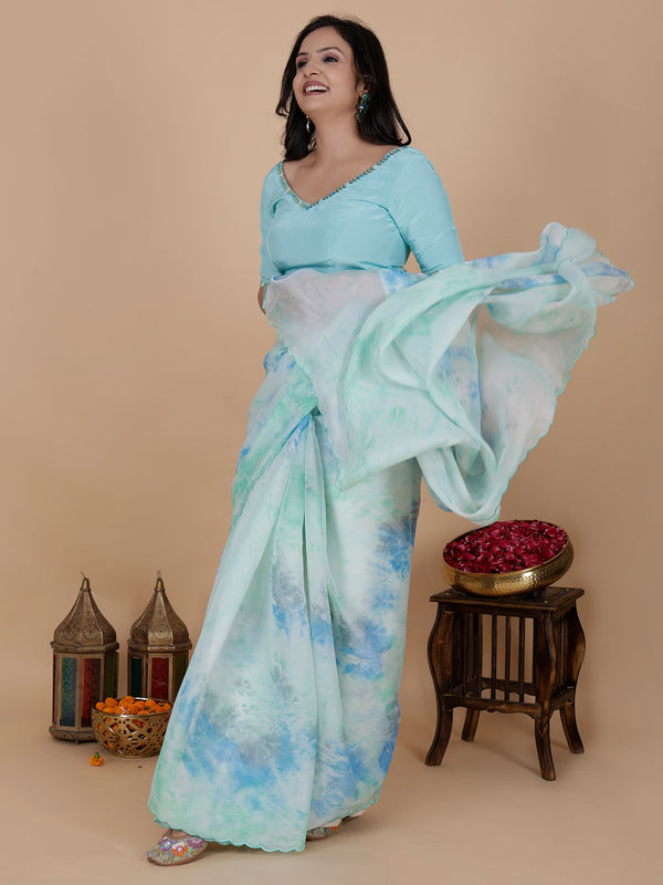 Feroza Tye n dye organza saree with Embroidery blouse