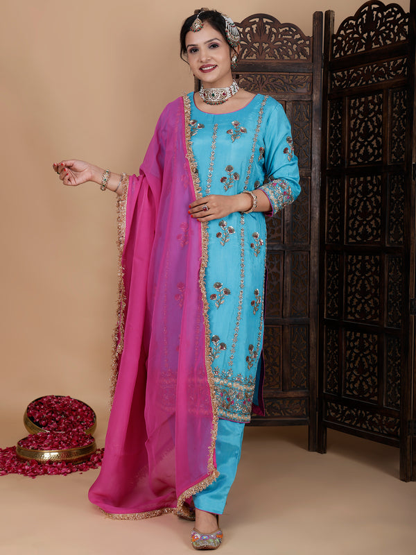 Regal Ferozi pure silk zardosi embroidery suit