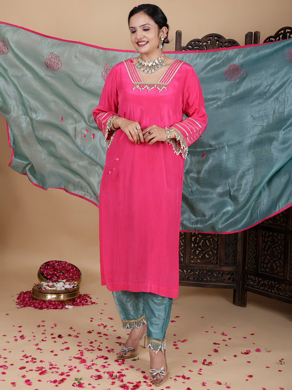 Hot pink designer embroidered salwar suit