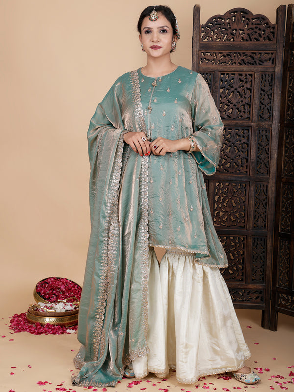 Sage green and Ivory Designer Garara suit