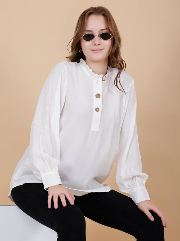 Off-white Georgette Collar neck Shirt