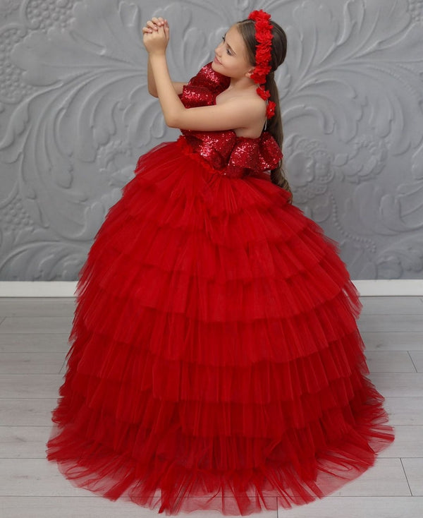 Red kids party wear gown