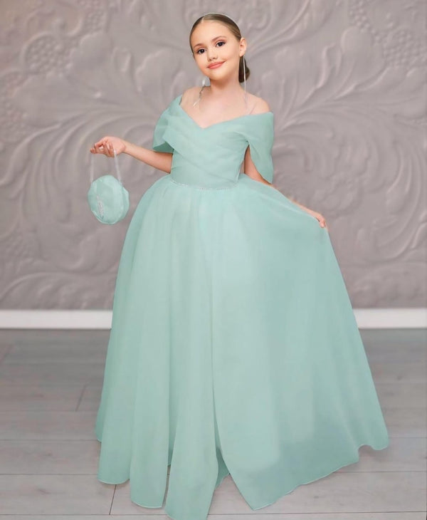 Mint green kids party wear gown